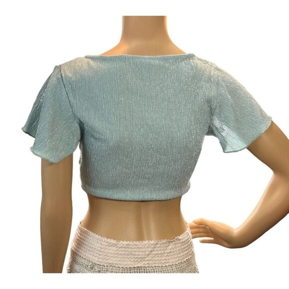 (6 for $25) Shein Flutter Sleeve V-neck cut out cropped top Size XS - Picture 5 of 7